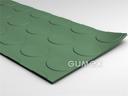 Gumová podlahovina SANTO, hrúbka 3mm, šírka 1450mm, 75°ShA, SBR, dezén peniažkový, -30°C/+70°C, svetlo zelená
